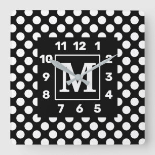 Monogrammet BW Polka-rotationskorgsklocka Fyrkantig Klocka