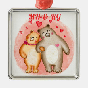 Monogrammet Cute Kärlek Bears Julgransprydnad Metall