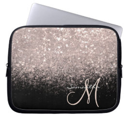 Monogrammet elegant Ro Guld och Svarta Glitter Laptop Fodral