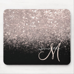 Monogrammet elegant Ro Guld och Svarta Glitter Musmatta