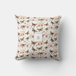 Monogrammet för blommigt av vattenfärgad trädgård kudde