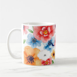 Monogrammet för botaniskt mönster blommigt med vat kaffemugg