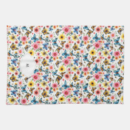 Monogrammet för botaniskt mönster blommigt med vat kökshandduk