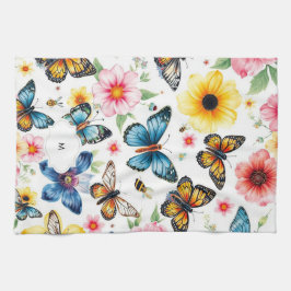 Monogrammet för botaniskt mönster blommigt med vat kökshandduk