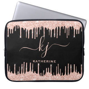 Monogrammet Glam Ro Guld Glitter Drips i Laptop Fodral