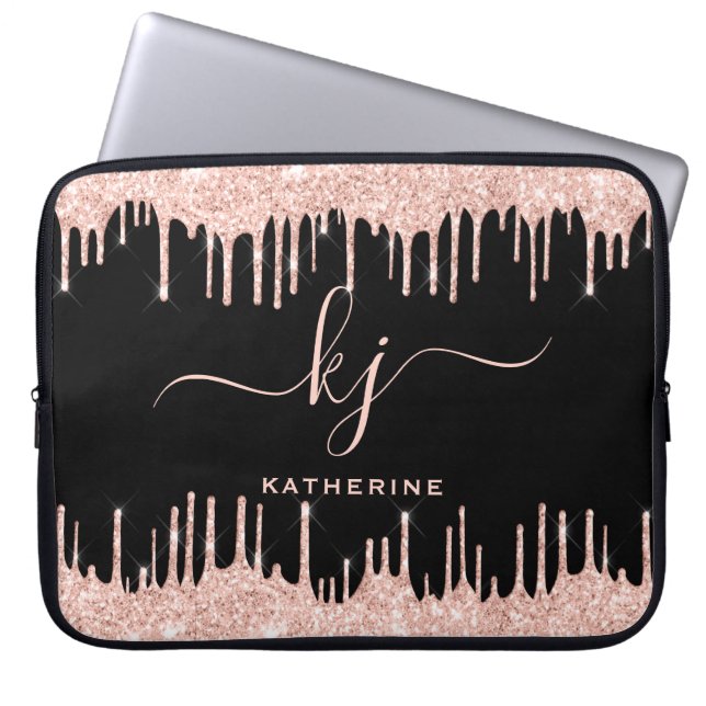 Monogrammet Glam Ro Guld Glitter Drips i Laptop Fodral (Framsidan)