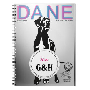 monogrammet great dane mönster och den speciella t anteckningsbok