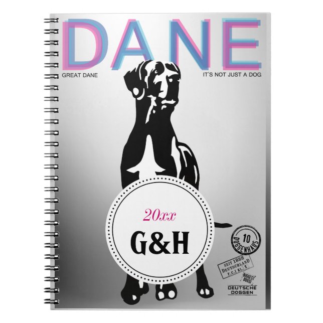 monogrammet great dane mönster och den speciella t anteckningsbok (Framsidan)