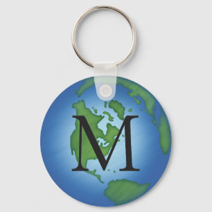 Monogrammet grönt Planet Earth Nyckelring