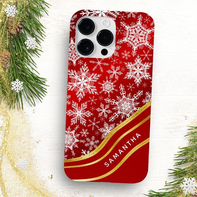 Monogrammet jul Red Guld White Snöflingor (Skapare uppladdad)