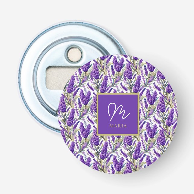 Monogrammet Lila Lavender Mönster Flasköppnare (Framsidan)
