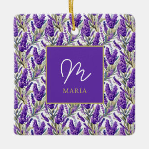 Monogrammet Lila Lavender Mönster Julgransprydnad Keramik