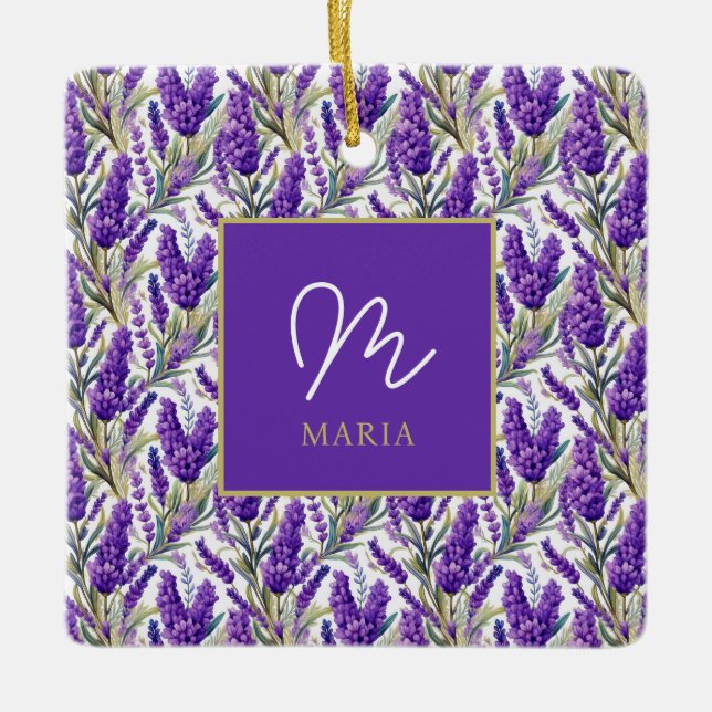 Monogrammet Lila Lavender Mönster Julgransprydnad Keramik (Framsida)