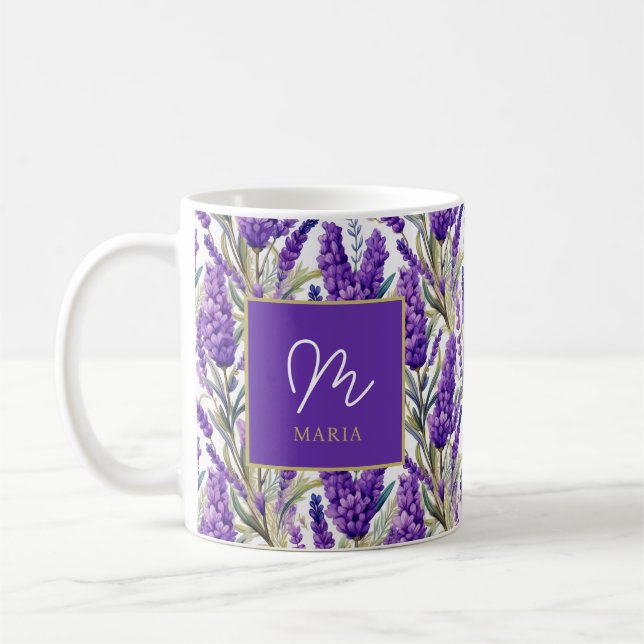 Monogrammet Lila Lavender Mönster Kaffemugg (Vänster)