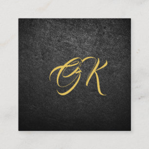 Monogrammet lyxsvart läder av guld-metall fyrkantigt visitkort