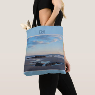 Monogrammet Maine Beach Low Tide Blue Tygkasse