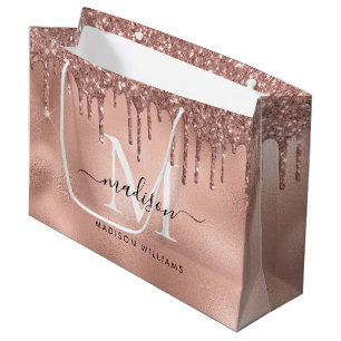 Monogrammet metallisk roséguld rosa glitterdropp
