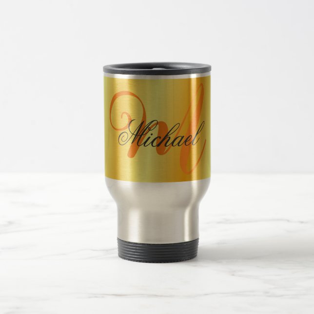 Monogrammet Minimalistiskt vanligt Guld Färg Resemugg (Center)