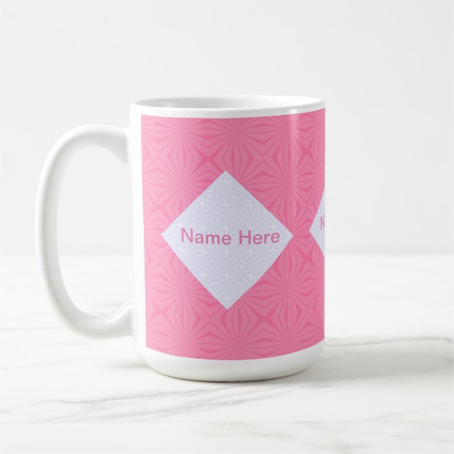 Monogrammet Mjuk Rosa och Vita fyrkanter Kaffemugg (Vänster)