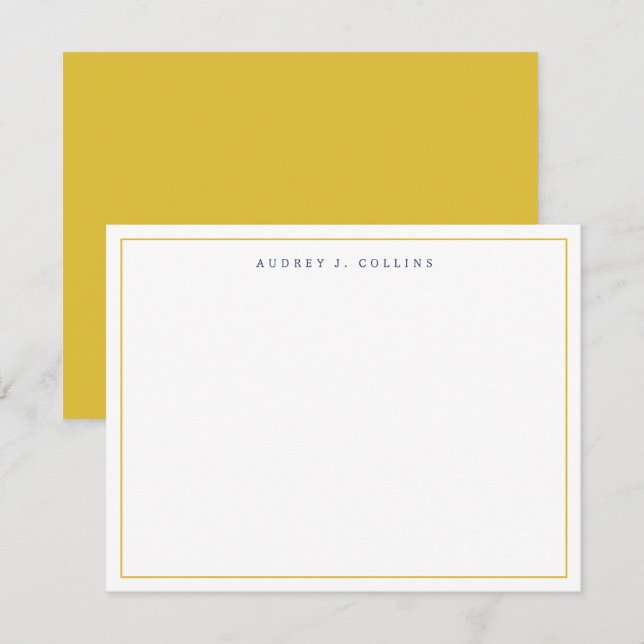 Monogrammet Monogrammed Guld i marinblå Elegant St Anteckningskort (Fram/baksida)