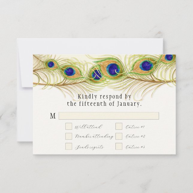 Monogrammet Monogrammed modern Swirl Peacock Feath OSA Kort (Framsida)