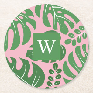 Monogrammet Monstera Handflatan Löv Underlägg Papper Rund