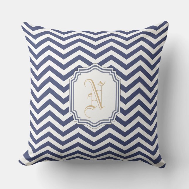Monogrammet Nautical Navy Chevron Kudde (Framsida)