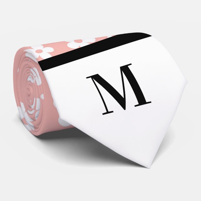 Monogrammet Necktie för vita och laxerade Daisy Slips (Rullad)