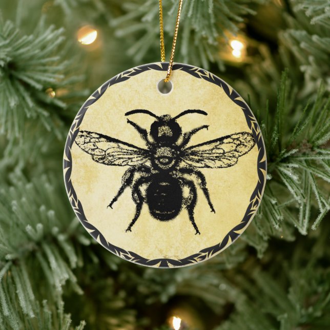 Monogrammet Ornament med Vintage Bee (Träd)
