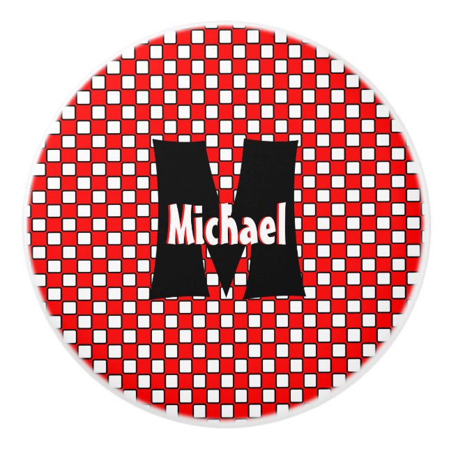 Monogrammet Red White Black Checkerboard Knopp (Framsidan)