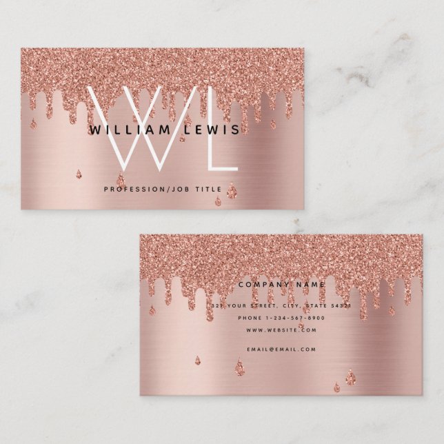Monogrammet ro Glitter i Guld, modern minimalistis Visitkort (Fram/baksida)