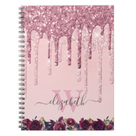 Monogrammet ro Guld och Burgundy Glitter Anteckningsbok