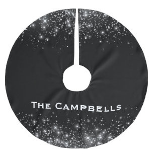 Monogrammet silver Glitter och Black Elegant Julgransmatta Borstad Polyester