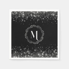 Monogrammet silver Glitter och Black Elegant Pappersservett