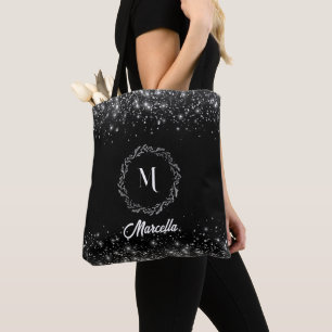 Monogrammet silver Glitter och Black Elegant Tygkasse