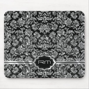 Monogrammet Skador för Black & Metallic Silver Blo Musmatta