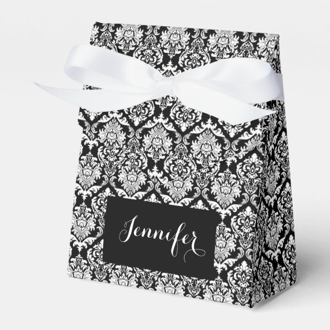 Monogrammet Skador för svartvit Blommigt Presentaskar (Framsidan Sidan)