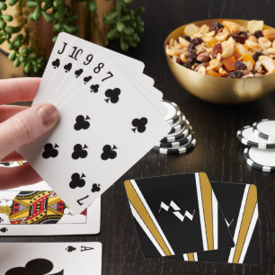 Monogrammet svart och Guld Art Deco-design Casinokort