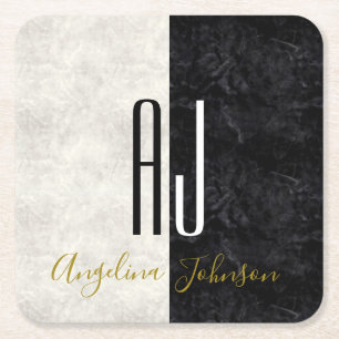 Monogrammet svart och vit marmor underlägg papper kvadrat