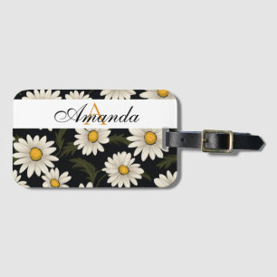 Monogrammet Vector White & Black Daisy Mönster Bagagebricka