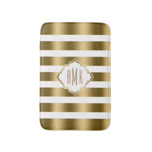 Monogrammet Vita och Guld Rand Badrumsmatta