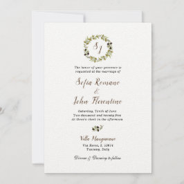 Monogrammet Watercolor Olive-utandning Bröllop Inbjudningar