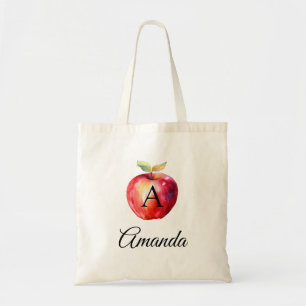 Monogrammet Watercolor Red Apple Namn Tygkasse