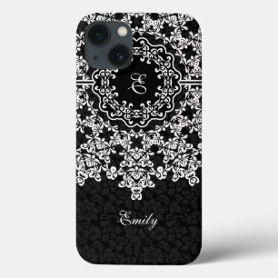 Monogrammet White Blommigt Snöre Black Damasks
