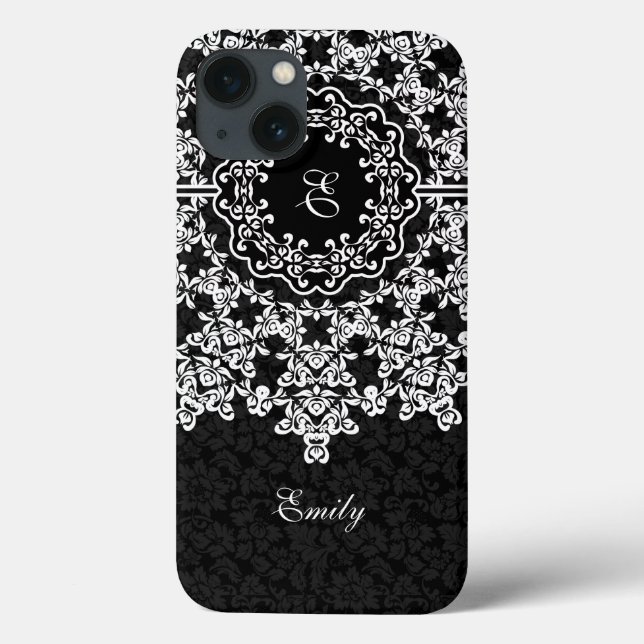 Monogrammet White Blommigt Snöre Black Damasks (Baksida)