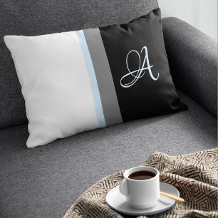 Monogrammet White, Blue, Grått, Black Stripe Lumbarkudde