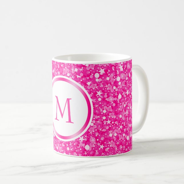 Monogrammet White och Rosa Glitter Kaffemugg (Framsida höger)