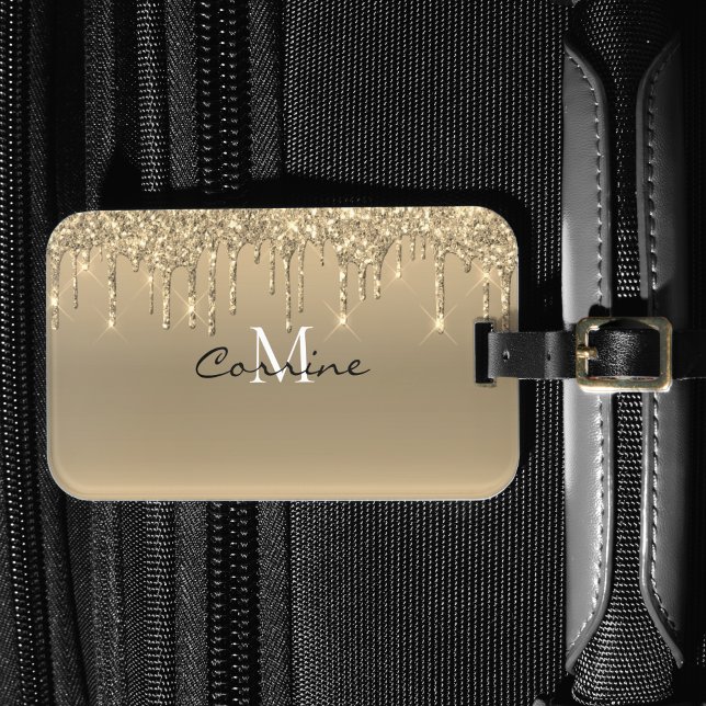 Monogrammetallisk Guld-avsugning av Glitter Bagagebricka (Skapare uppladdad)
