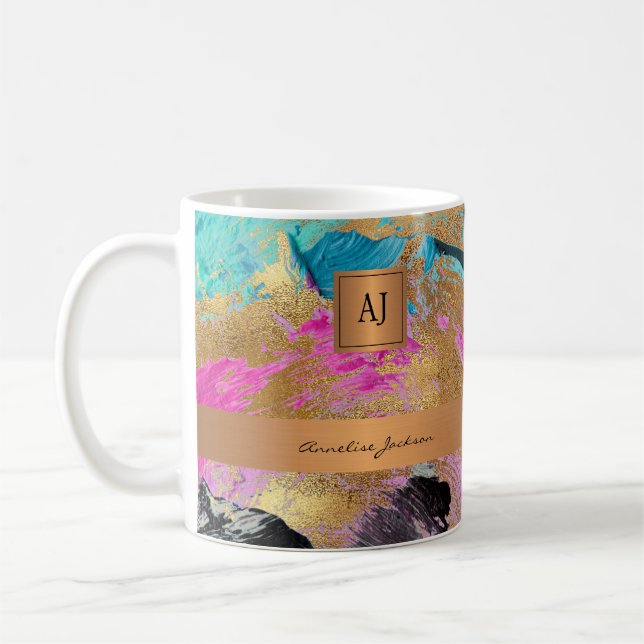 Monogrammets abstrakt guld elegant-linjer för  kaffemugg (Vänster)