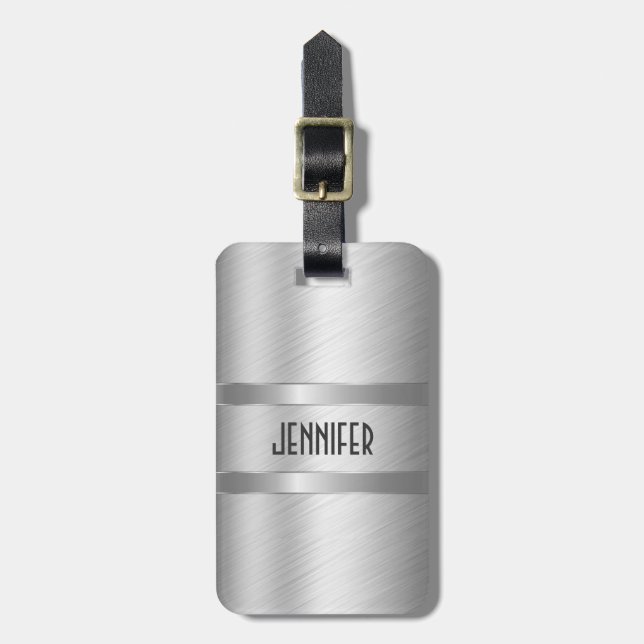 Monogrammets utseende av Silver borstat Aluminium Bagagebricka (Vertikal Framsida)